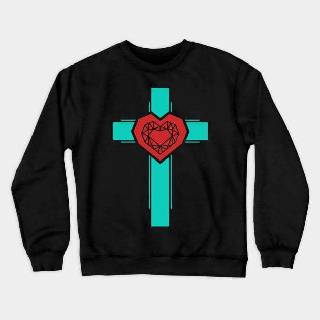 The cross of Christ and the diamond heart Crewneck Sweatshirt by Reformer